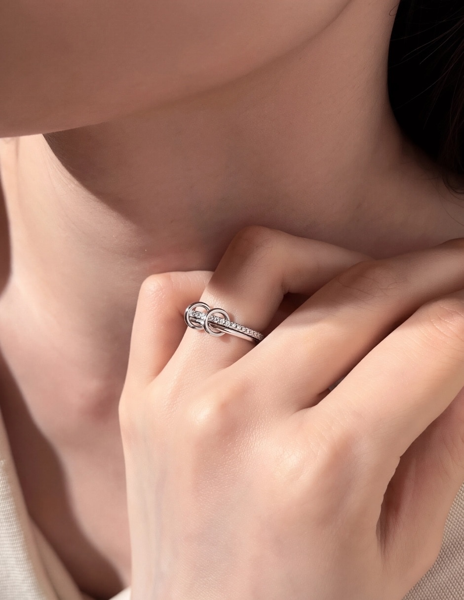 Multi-anillo yoiko knot p 925 de plata zirconia cúbica baño de rodio