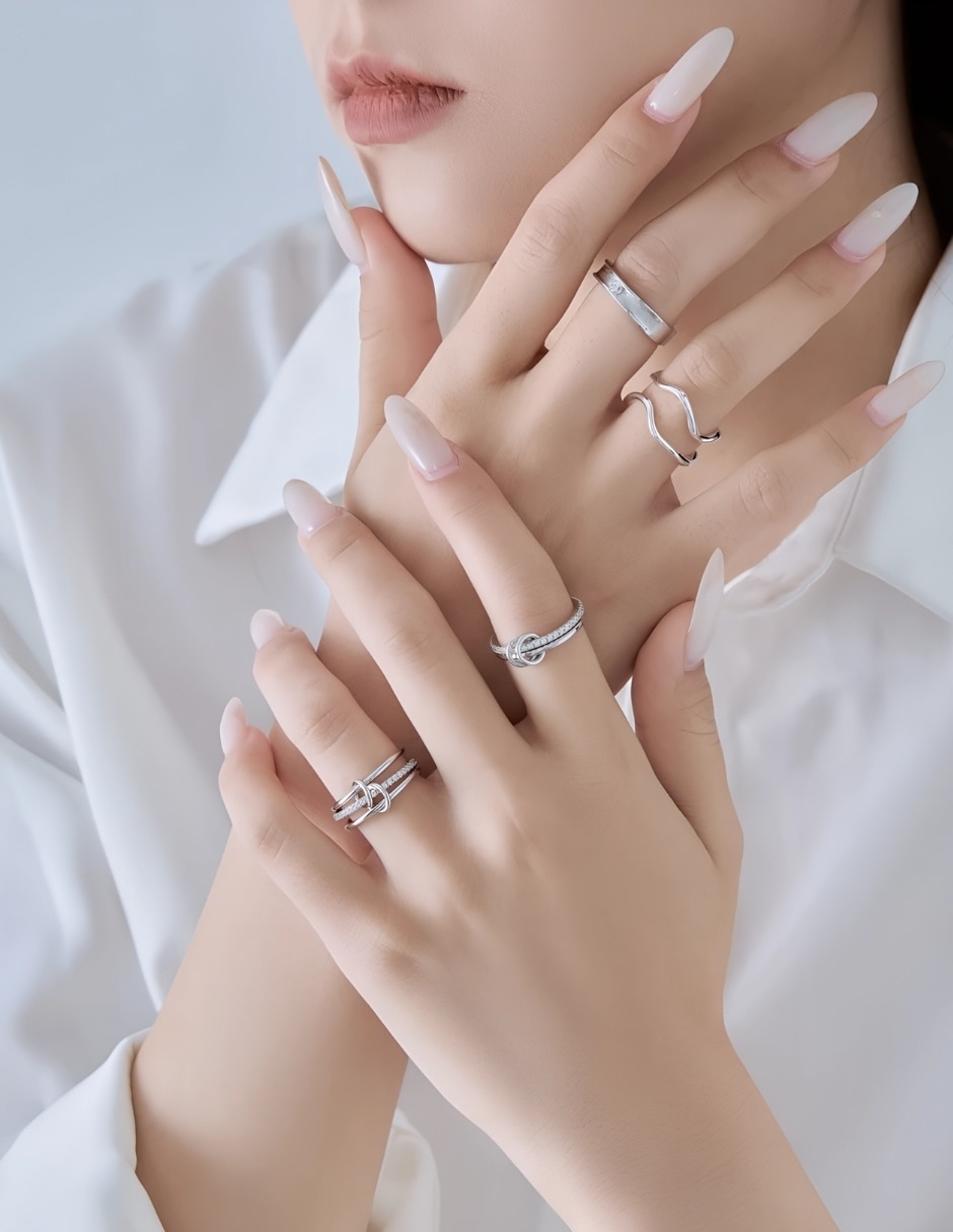 Multi-anillo yoiko knot p 925 de plata zirconia cúbica baño de rodio